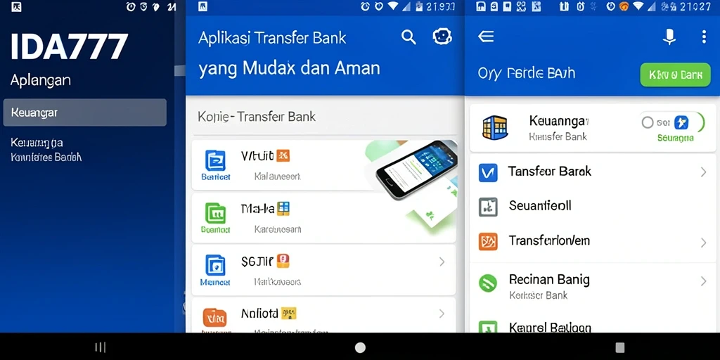 Antarmuka pengguna IDA777 untuk Transfer Bank yang intuitif dan efisien.