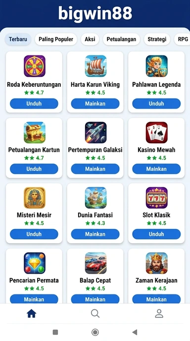Tampilan katalog aplikasi bigwin88
