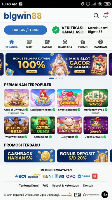 Tampilan kanal resmi bigwin88